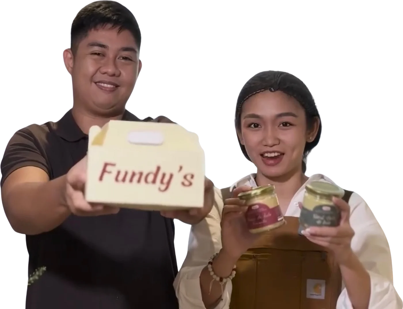 The Fundy's team holding a Fundy's gift box and jars of cheese spread